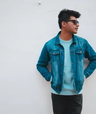 Denim jacket styled with a white tee